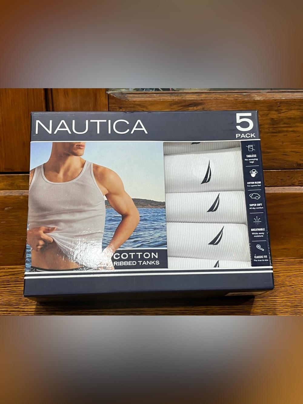 Nautica Men’s 5-Pack Cotton Ribbed Tanks – Small NEW